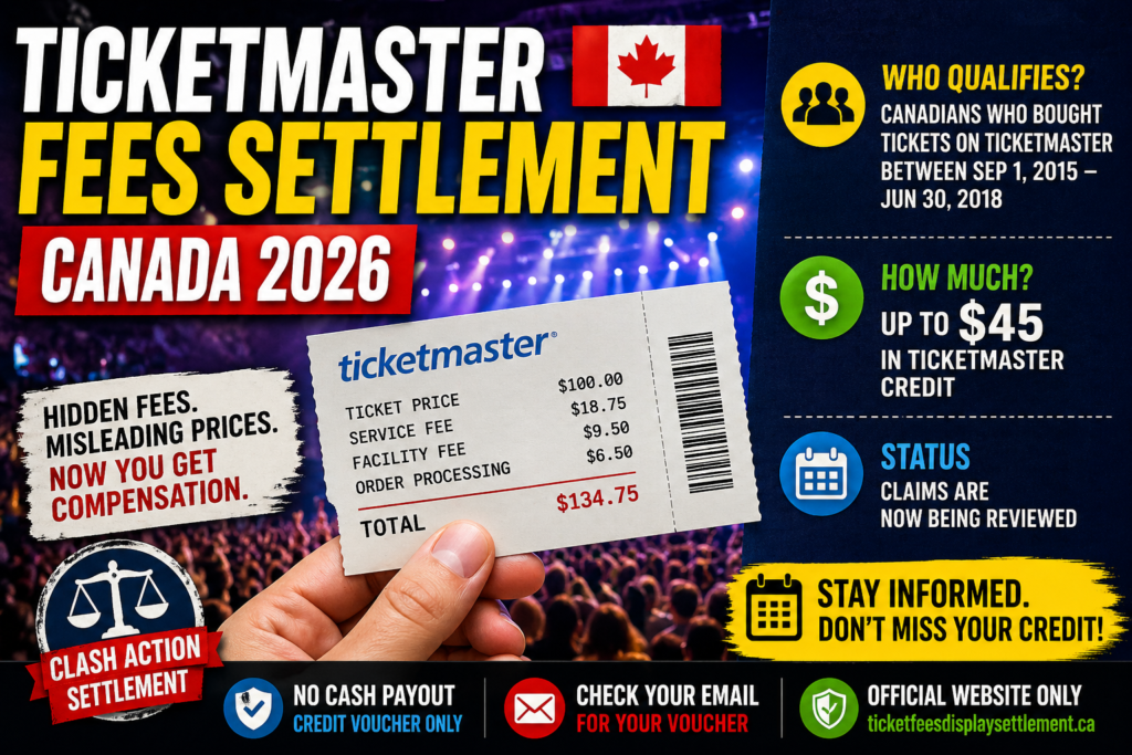 Ticketmaster Fees Settlement Canada 2026: Who Gets Paid & What Happens Next