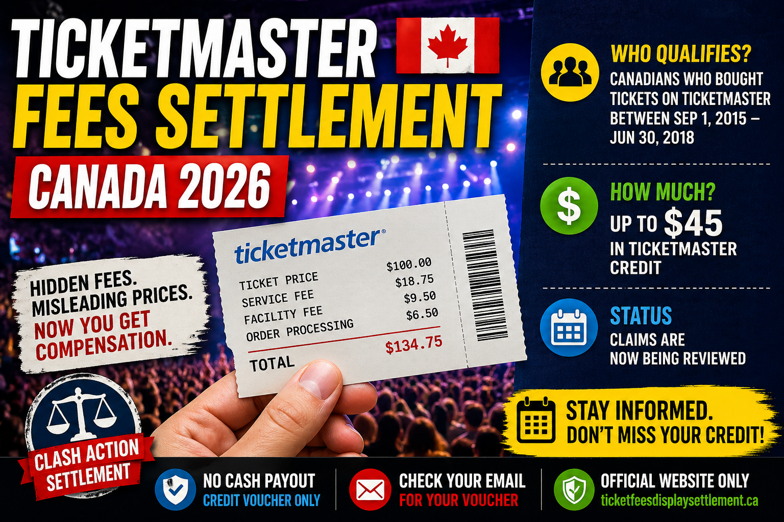Ticketmaster Fees Settlement Canada 2026: Who Gets Paid & What Happens Next